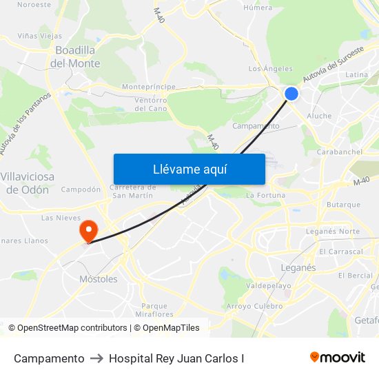 Campamento to Hospital Rey Juan Carlos I map