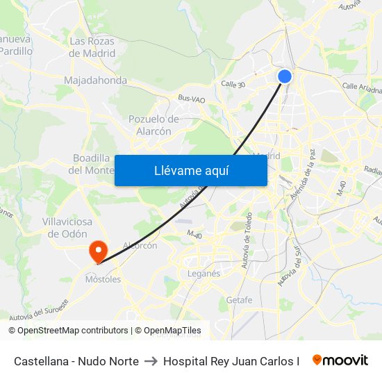 Castellana - Nudo Norte to Hospital Rey Juan Carlos I map