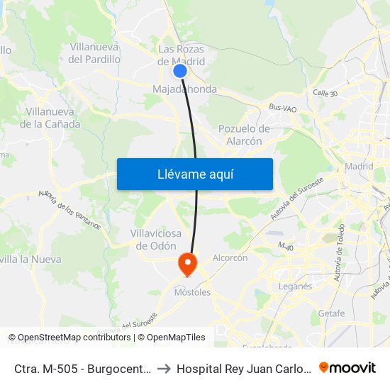 Ctra. M-505 - Burgocentro to Hospital Rey Juan Carlos I map