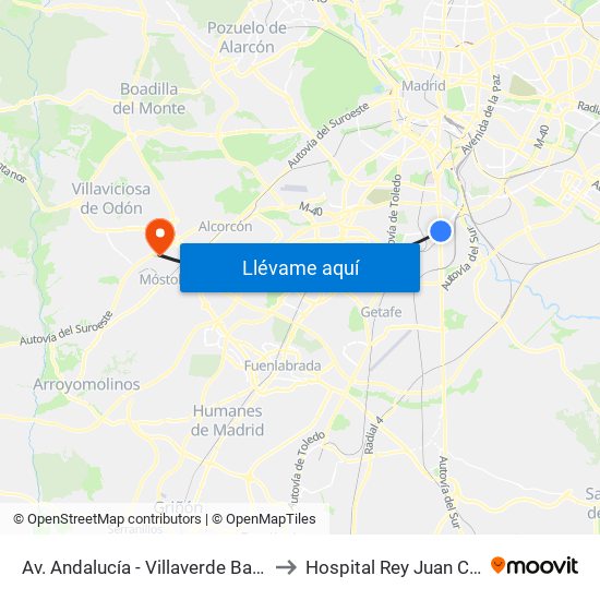 Av. Andalucía - Villaverde Bajo Cruce to Hospital Rey Juan Carlos I map