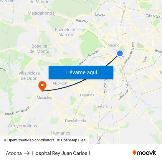 Atocha to Hospital Rey Juan Carlos I map