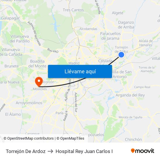 Torrejón De Ardoz to Hospital Rey Juan Carlos I map