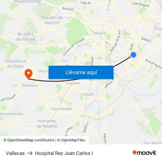 Vallecas to Hospital Rey Juan Carlos I map