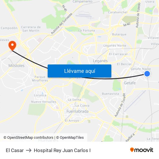 El Casar to Hospital Rey Juan Carlos I map