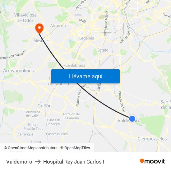 Valdemoro to Hospital Rey Juan Carlos I map