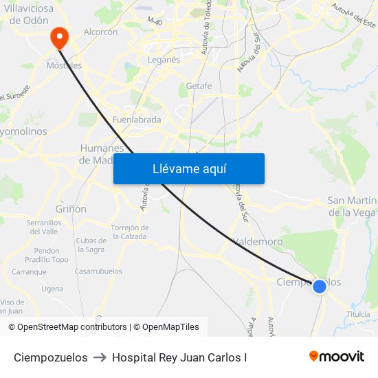 Ciempozuelos to Hospital Rey Juan Carlos I map