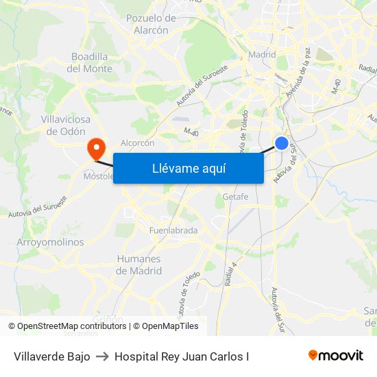 Villaverde Bajo to Hospital Rey Juan Carlos I map