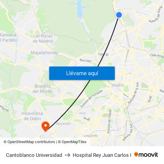 Cantoblanco Universidad to Hospital Rey Juan Carlos I map