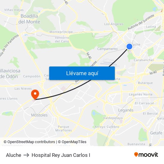 Aluche to Hospital Rey Juan Carlos I map