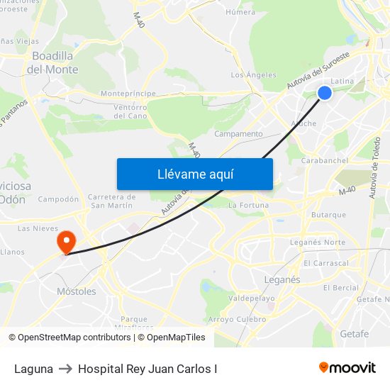 Laguna to Hospital Rey Juan Carlos I map