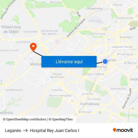 Leganés to Hospital Rey Juan Carlos I map