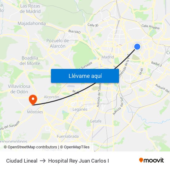 Ciudad Lineal to Hospital Rey Juan Carlos I map