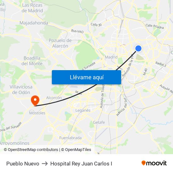 Pueblo Nuevo to Hospital Rey Juan Carlos I map