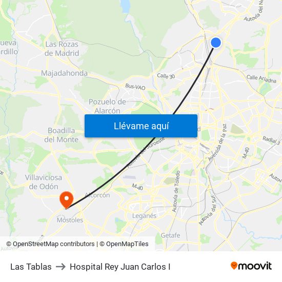 Las Tablas to Hospital Rey Juan Carlos I map