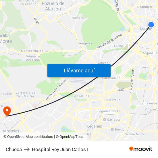 Chueca to Hospital Rey Juan Carlos I map