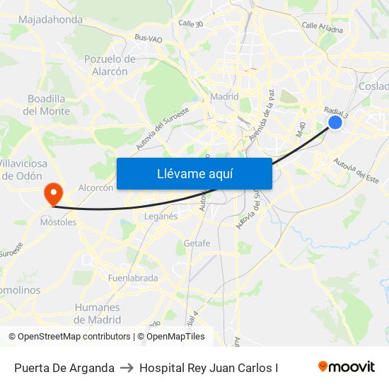 Puerta De Arganda to Hospital Rey Juan Carlos I map