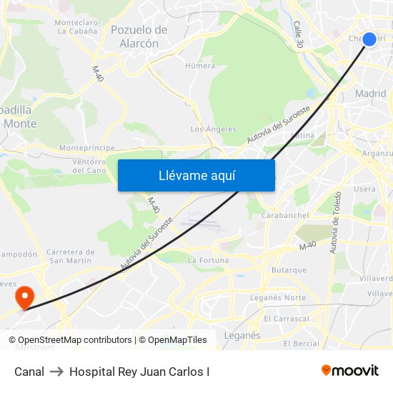 Canal to Hospital Rey Juan Carlos I map