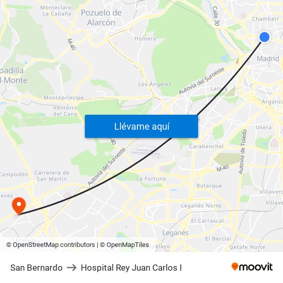 San Bernardo to Hospital Rey Juan Carlos I map