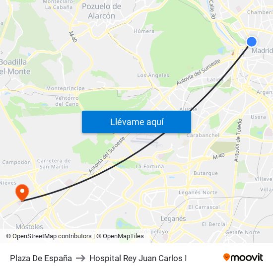 Plaza De España to Hospital Rey Juan Carlos I map