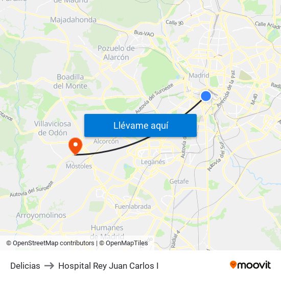 Delicias to Hospital Rey Juan Carlos I map