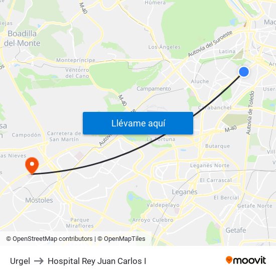 Urgel to Hospital Rey Juan Carlos I map