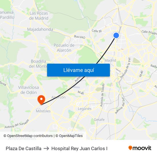 Plaza De Castilla to Hospital Rey Juan Carlos I map