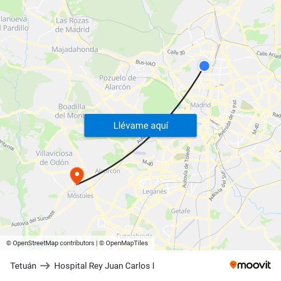 Tetuán to Hospital Rey Juan Carlos I map