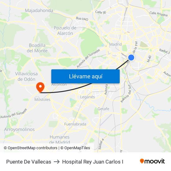 Puente De Vallecas to Hospital Rey Juan Carlos I map