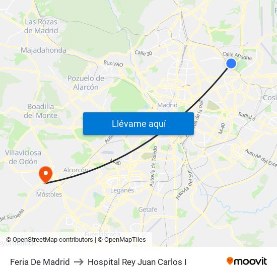 Feria De Madrid to Hospital Rey Juan Carlos I map