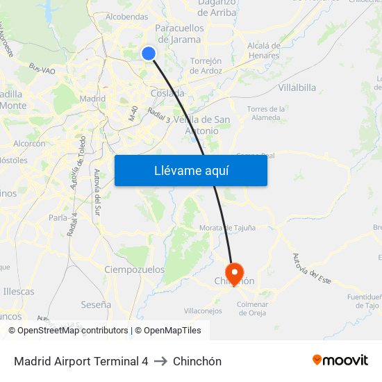 Madrid Airport Terminal 4 to Chinchón map