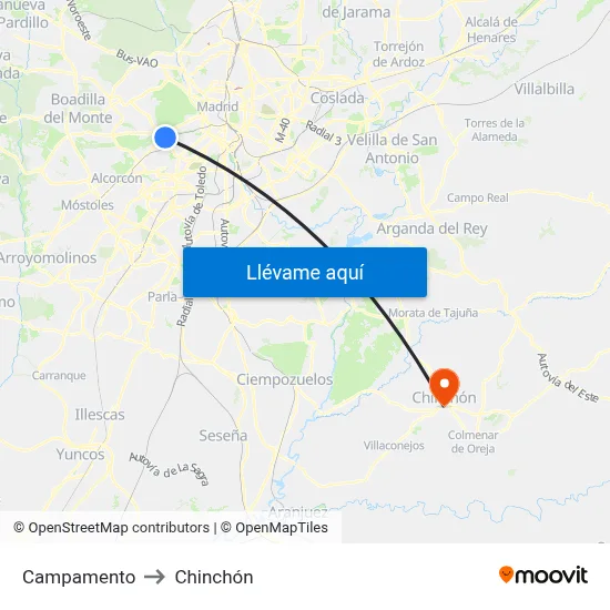 Campamento to Chinchón map