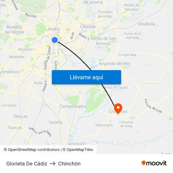 Glorieta De Cádiz to Chinchón map