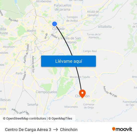 Centro De Carga Aérea 3 to Chinchón map