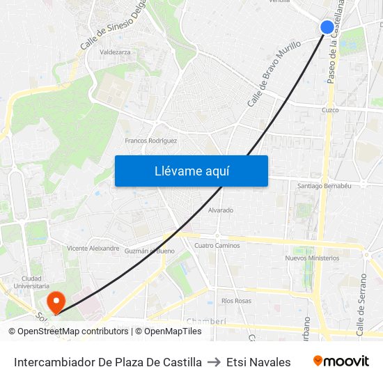 Intercambiador De Plaza De Castilla to Etsi Navales map