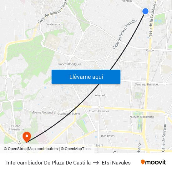 Intercambiador De Plaza De Castilla to Etsi Navales map