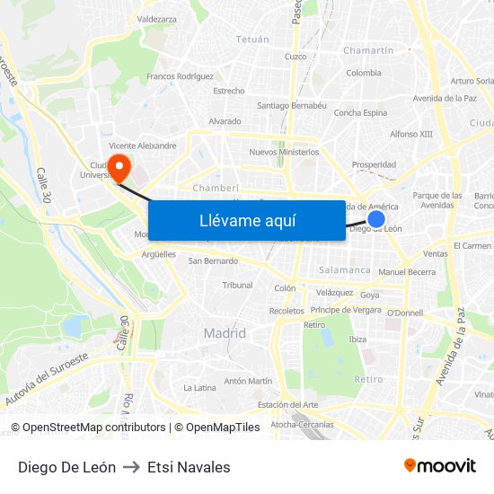 Diego De León to Etsi Navales map