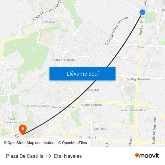 Plaza De Castilla to Etsi Navales map