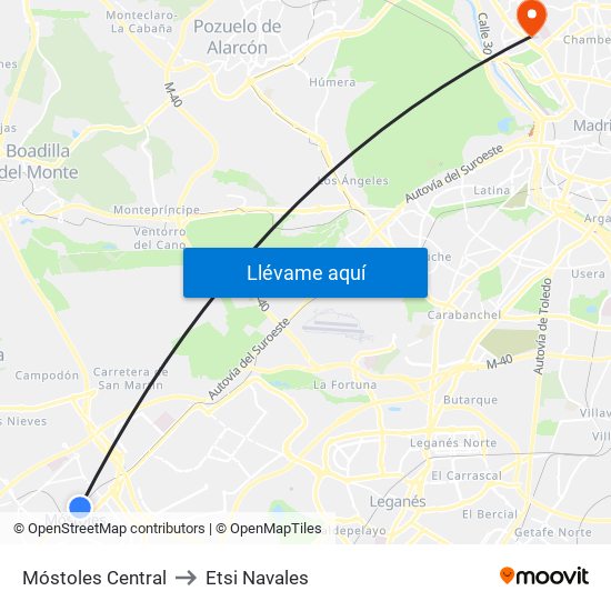 Móstoles Central to Etsi Navales map