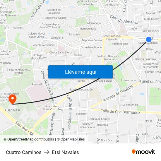 Cuatro Caminos to Etsi Navales map
