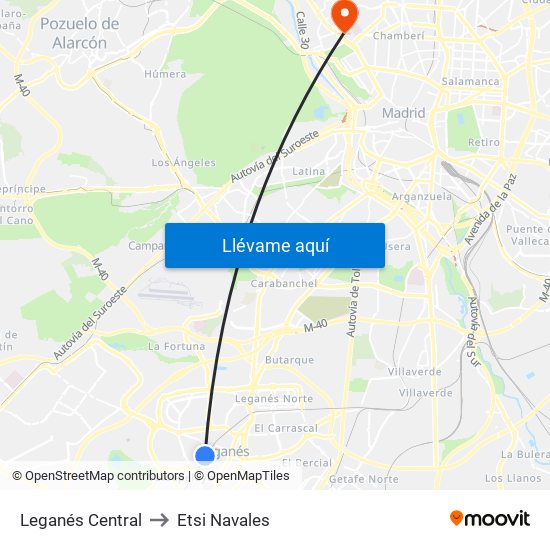Leganés Central to Etsi Navales map