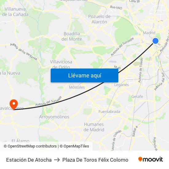 Estación De Atocha to Plaza De Toros Félix Colomo map