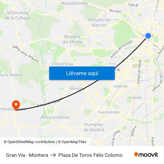 Gran Vía - Montera to Plaza De Toros Félix Colomo map