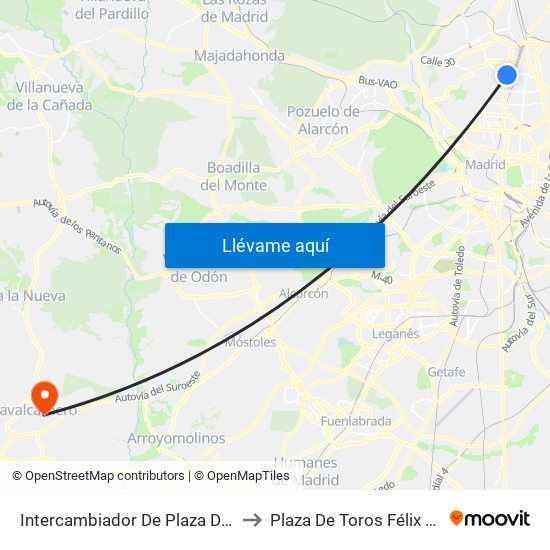 Intercambiador De Plaza De Castilla to Plaza De Toros Félix Colomo map