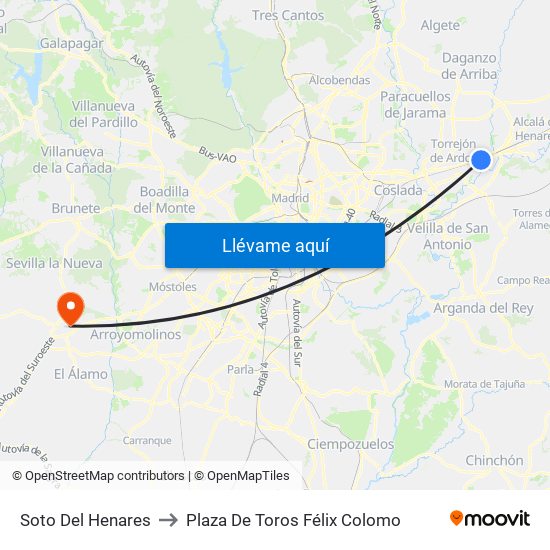 Soto Del Henares to Plaza De Toros Félix Colomo map