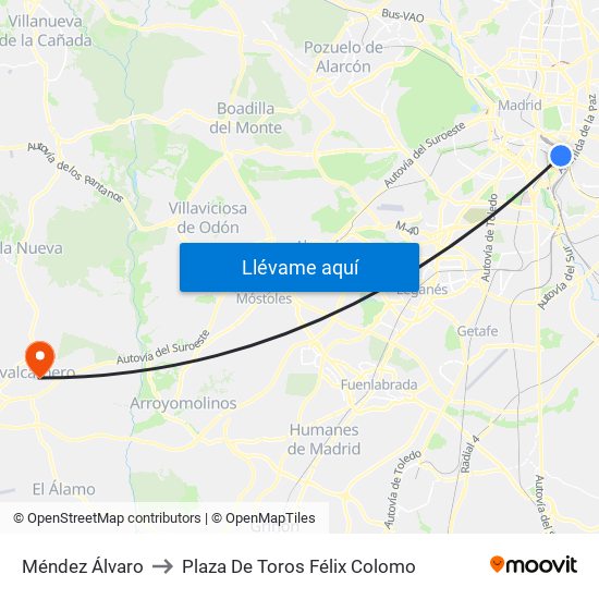 Méndez Álvaro to Plaza De Toros Félix Colomo map