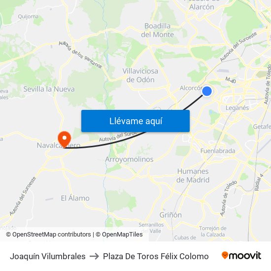 Joaquín Vilumbrales to Plaza De Toros Félix Colomo map