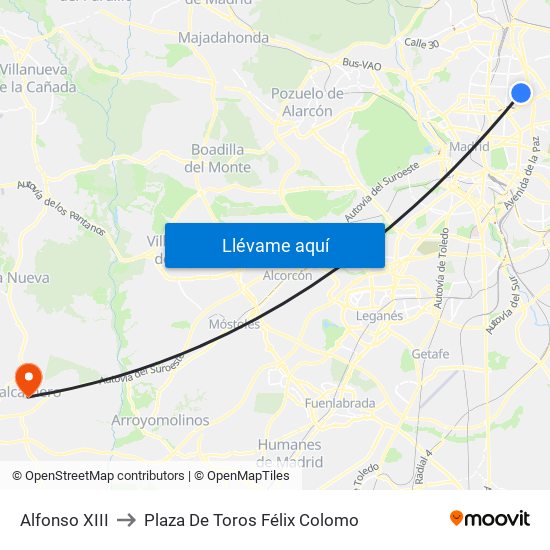 Alfonso XIII to Plaza De Toros Félix Colomo map