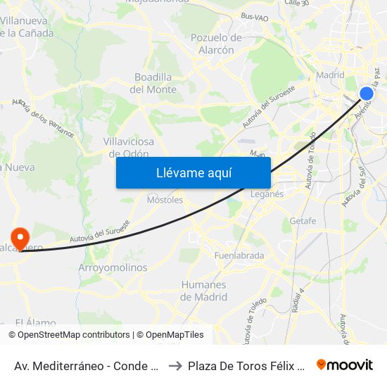 Av. Mediterráneo - Conde De Casal to Plaza De Toros Félix Colomo map