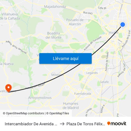 Intercambiador De Avenida De América to Plaza De Toros Félix Colomo map