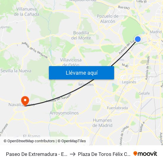 Paseo De Extremadura - El Greco to Plaza De Toros Félix Colomo map